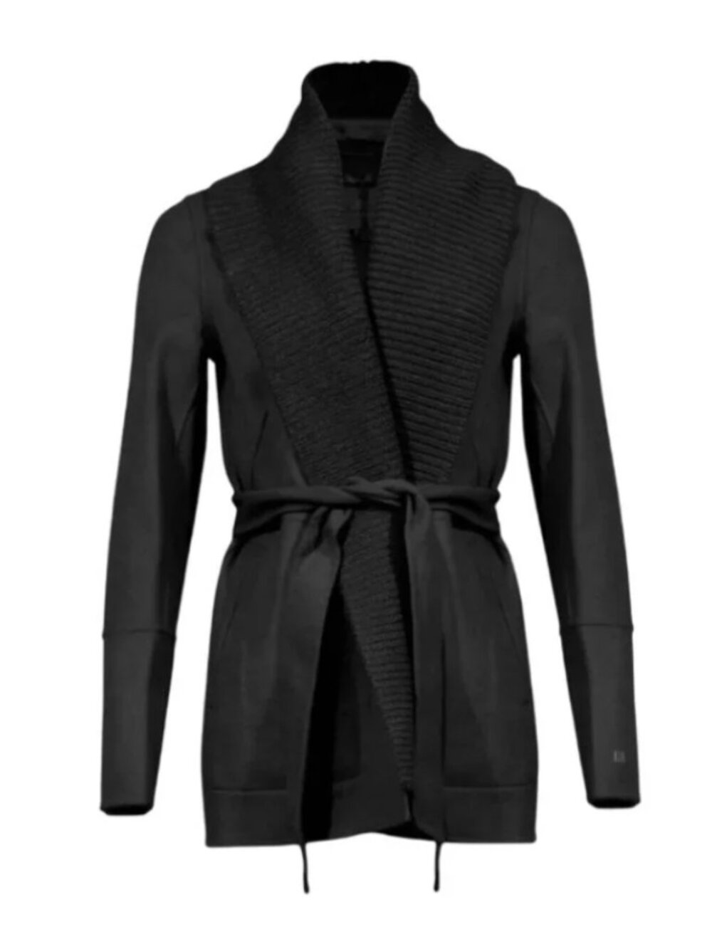 Soia & Kyo Gabby Double Faced Sweater Wool Jacket Coat Womens Medium Black Belt